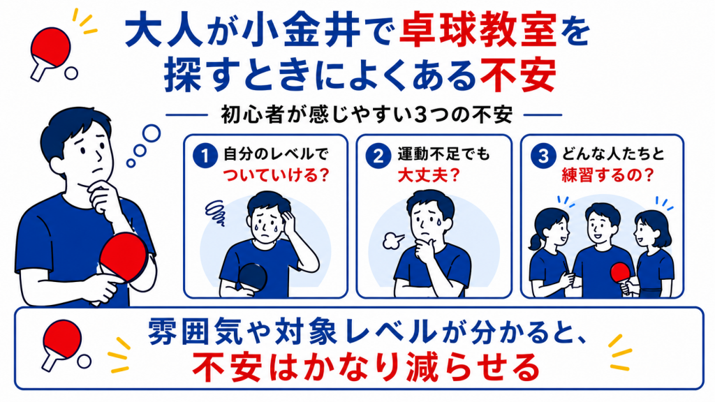 小金井で卓球教室を探す大人の初心者が感じやすい3つの不安