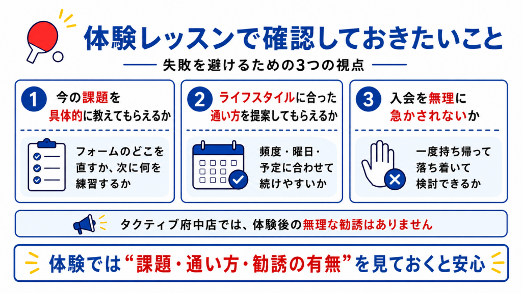 卓球の体験レッスンで確認したい3つのポイント
